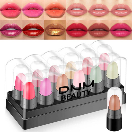 12Pcs Mini Capsule Pills Makeup Lipstick Set,Color Changing Jelly Magic Strawberry Flavor Lip Balm +Matte +Metallic Women Mood Cute Purse Lip Stick
