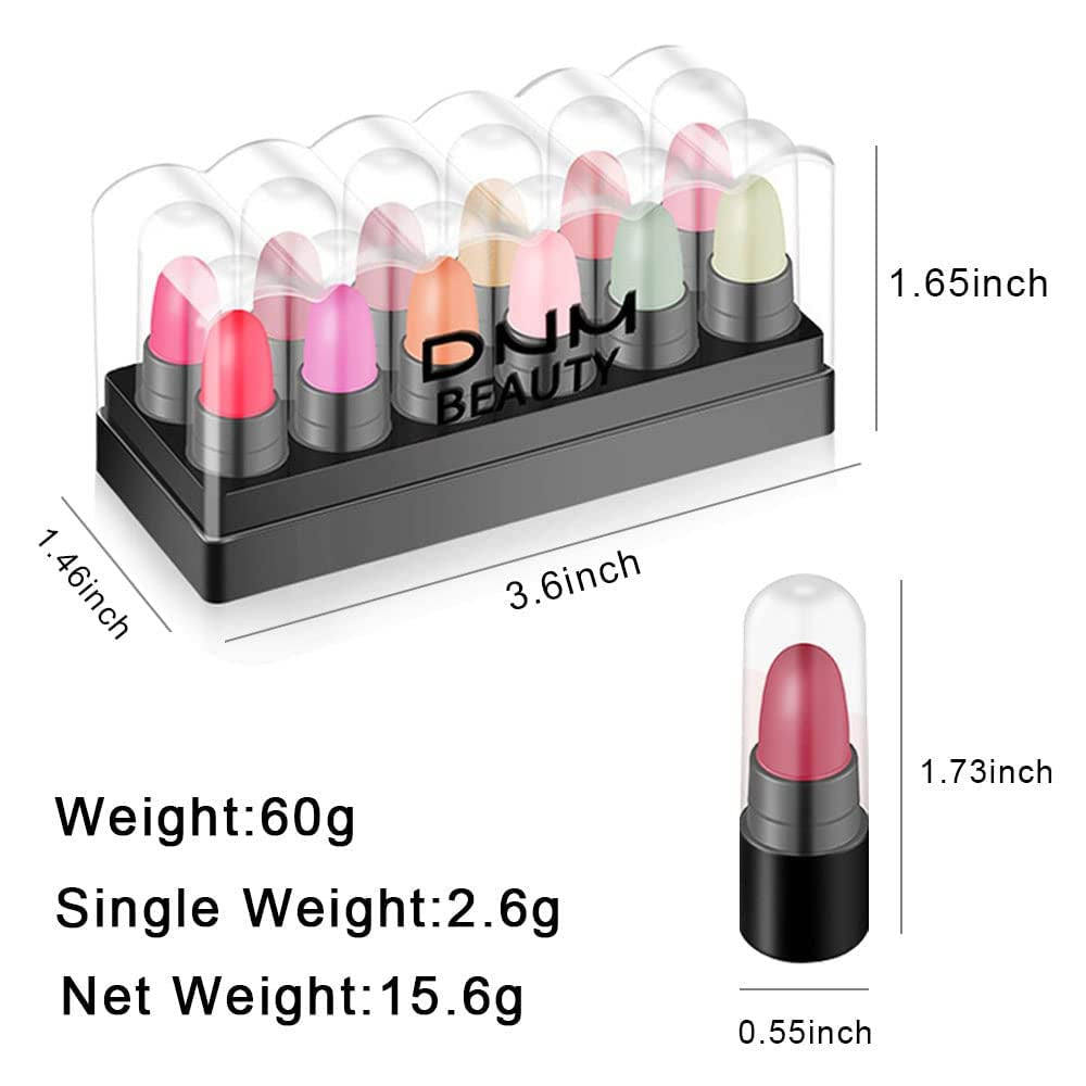 12Pcs Mini Capsule Pills Makeup Lipstick Set,Color Changing Jelly Magic Strawberry Flavor Lip Balm +Matte +Metallic Women Mood Cute Purse Lip Stick