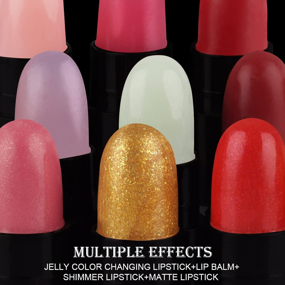 12Pcs Mini Capsule Pills Makeup Lipstick Set,Color Changing Jelly Magic Strawberry Flavor Lip Balm +Matte +Metallic Women Mood Cute Purse Lip Stick